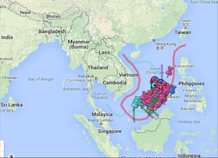 Die Spratly-Inseln liegen mitten im Südchinesischen Meer. China beansprucht 90 Prozent für sich. Doch das würde einer Kappung der freien Schifffahrt gleichkommen. (Karte: Google map)