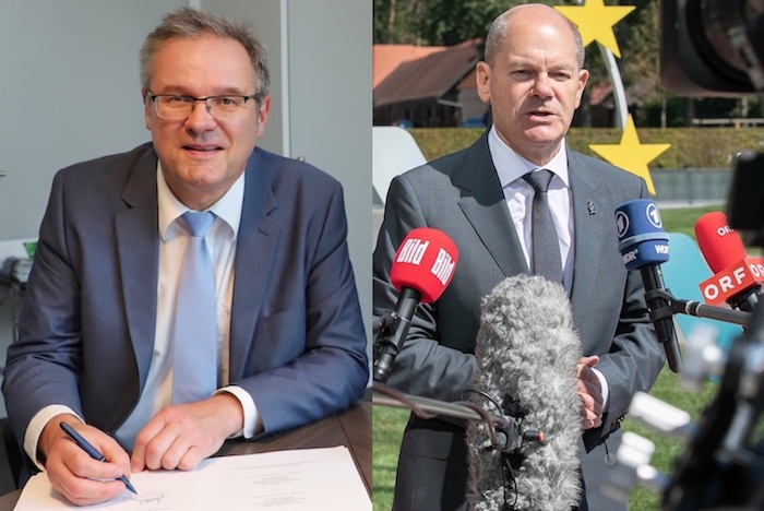 Der Jäger (links): der Leitende Oberstaatsanwalt Bernard Südbeck aus Osnabrück in Niedersachsen. Der Gejagte (rechts): SPD-Kanzlerkandidat Bundesfinanzminister Olaf Scholz © Presseamt Stadt Osnabrück, Simon Vonstein und Twitter/Bundesfinanzministerium