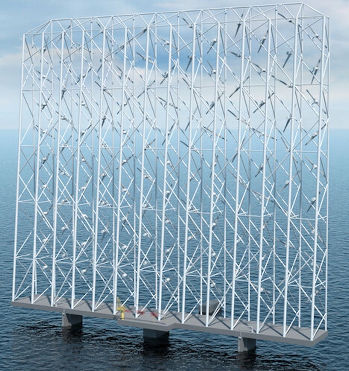 So soll der Windcatcher auf einer schwimmenden Plattform auf hoher See im nächsten Jahr aussehen © Computer-Simulation Wind Catching Systems AS aus Lysaker in Norwegen Er existiert erst als Computer-Simulation. Die Produktion soll aber schon 2022 starten.