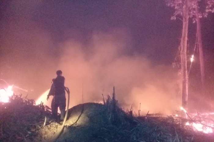 Im Süden Sumatras, wo der Naturschutzbund NABU das Projekt „Hutan Harapan“ (indonesisch: „Wald der Hoffnung“) zum Schutz tropischer Regenwälder umsetzt, kämpfte im Herbst 2019 eine 40-köpfige Waldschutzeinheit seit Wochen gegen illegal immer wieder neu gelegte Brände – allein von Januar bis September 2019 waren es über 75 © Forest Protection Team Hutan Harapan