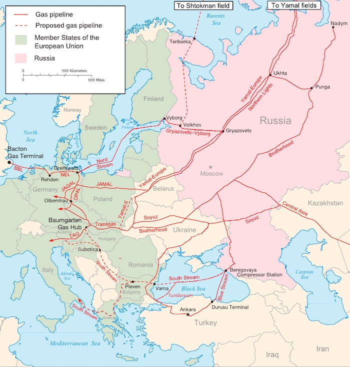 Pipeline-Netz von Russland nach Westeuropa ©  Wikimedia.com, gemeinfrei, Autor: Samuel Bailey