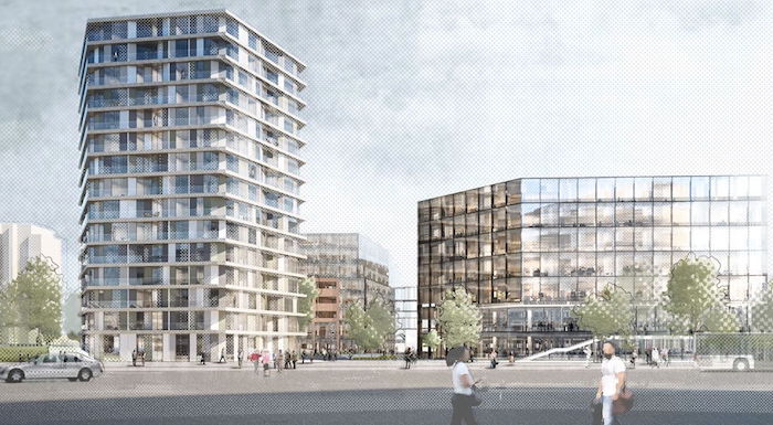 Das Quartier Hamburger Überseering 26 auf dem Postbankareal (geplanter Baubeginn 2022) in der City Nord gilt als Prototyp eines behutsamen Stadtumbaus („Modellstadt der Moderne“) © MAGNA Real Estate AG, Sauerbruch Hutton