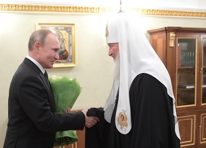 Treffen mit dem Patriarchen von Moskau und ganz Russland Kirill (75, rechts) am 1. Februar 2020 im Moskauer Kreml. Wladimir Putin gratulierte dem Primas der Russisch-Orthodoxen Kirche zum elften Jahrestag seiner Inthronisation © Pressefoto kremlin.ru