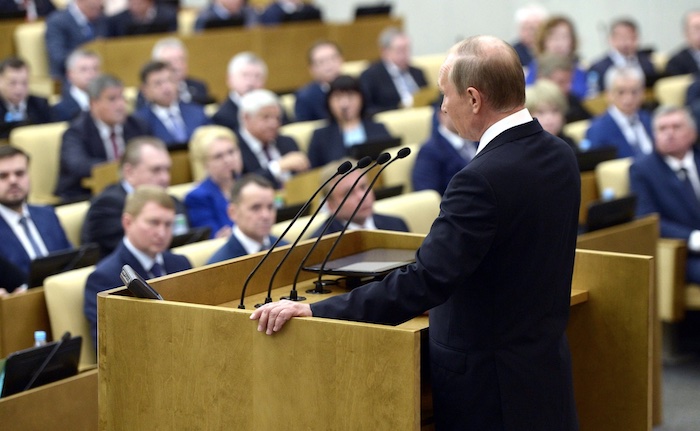 Ansprache von Wladimir Putin auf einer Sitzung der Staatsduma der Föderalen Versammlung der Russischen Föderation am 5. Oktober 2016 im Parlamentsgebäude in Moskau © Pressefoto Kremlin.ru