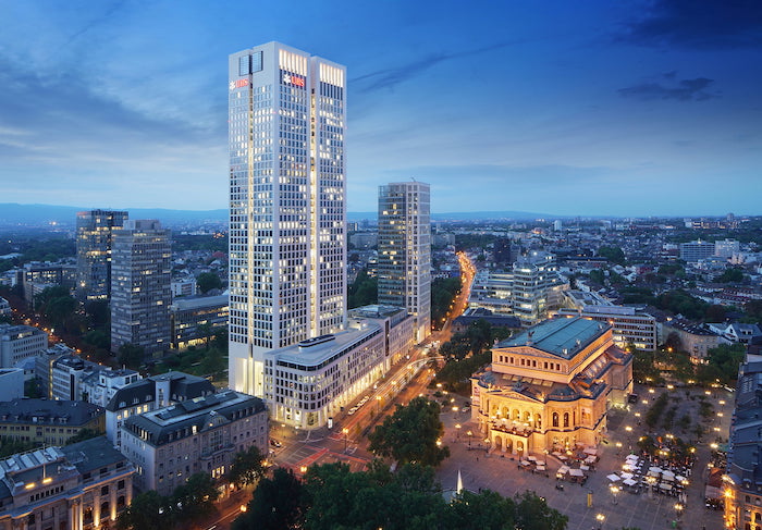 Der OpernTurm in der Bockenheimer Landstraße 2-4 Ecke Reuterweg in Frankfurt am Main ist auch das Europahauptquartier der Schweizer Großbank UBS Europe SE © Pressefoto Opernplatz Sarl