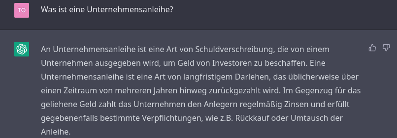 Interview mit ChatGPT: Was ist eine Unternemensanleihe?