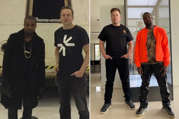 YE Kanye West und Elon Musk 2011 auf SpaceX und im Juli 2020 © Twitter.com/Modern Notoriety
