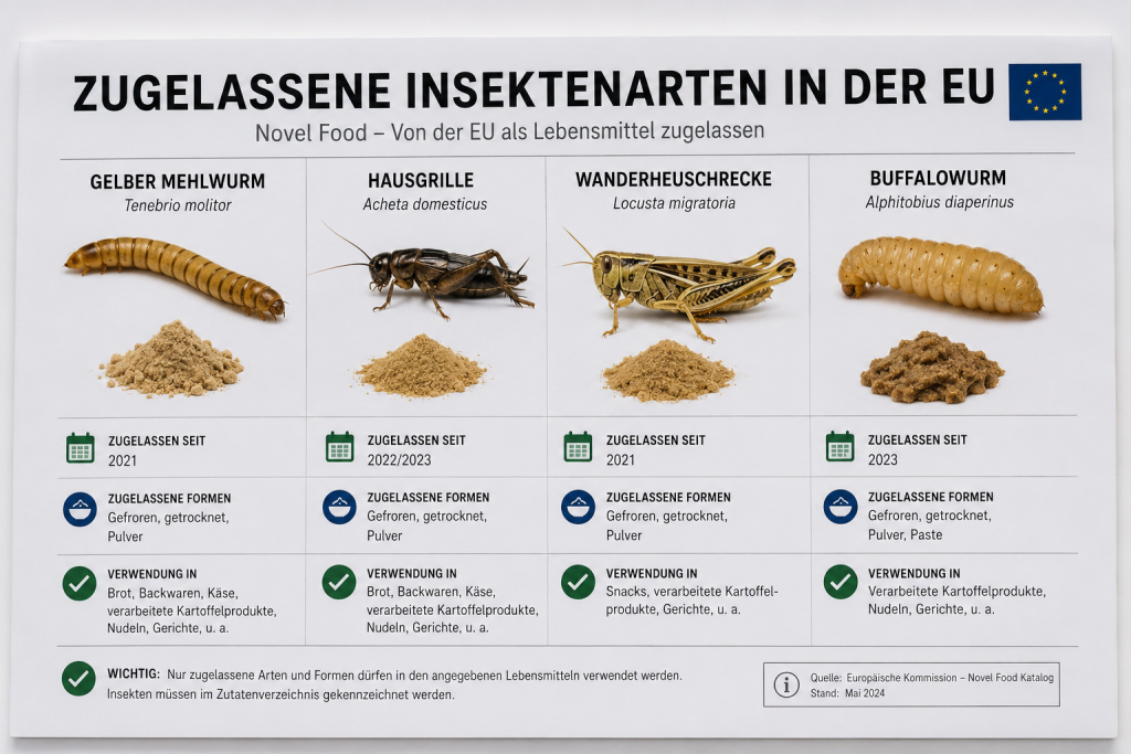 Lebensmittel-Blacklist - EU Novel Food-Verordnung - Liste der Lebensmittel mit Insektenbeigabe