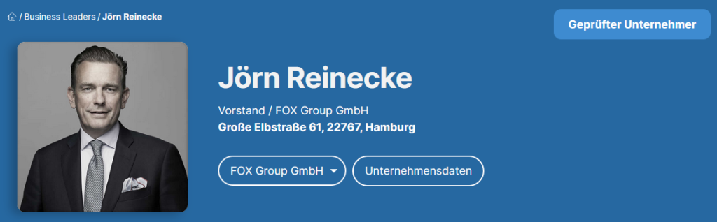 Jörn Reinecke - FOX Group GmbH (Green Fox Energy) Business Leaders
