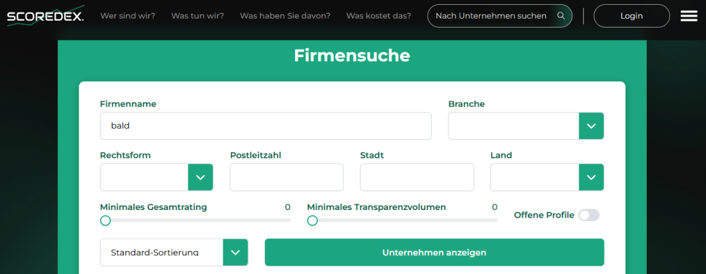 Transparenzregister Scoredex – die neue Informationsquelle und Gütesiegel für Unternehmen und Verbraucher