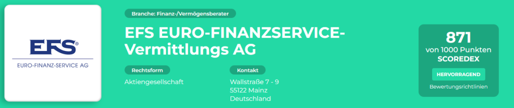 EFS EURO-FINANZSERVICE-Vermittlungs AG - Scoredex Bewertung = Hervorragend