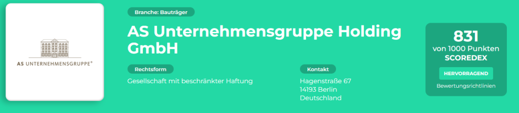 AS Unternehmensgruppe Holding GmbH - Scoredex Berwertung = Hervorragend
