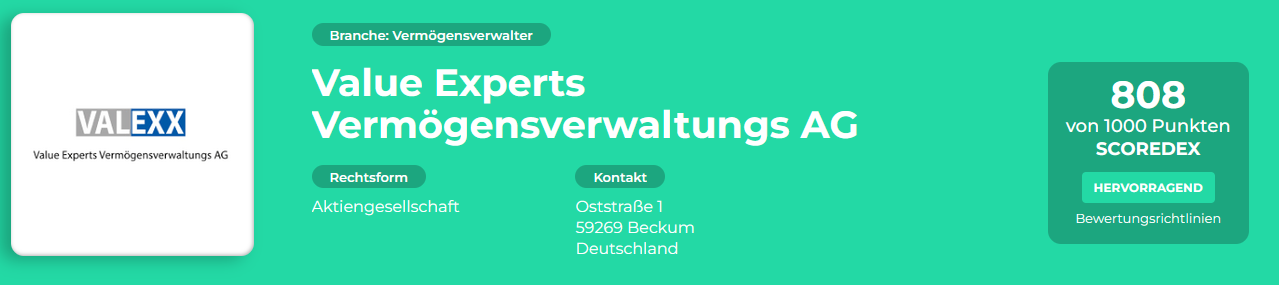 VALEXX - Value Experts Vermögensverwaltungs AG (Scoredex Bewertung)