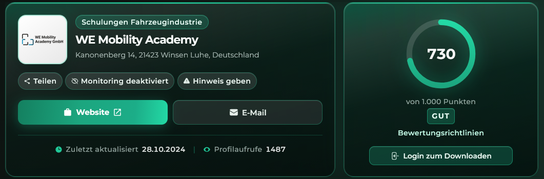 WE Mobility Academy - SCOREDEX Bewertung
