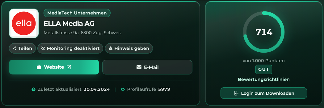 ELLA Media AG - SCOREDEX Bewertung